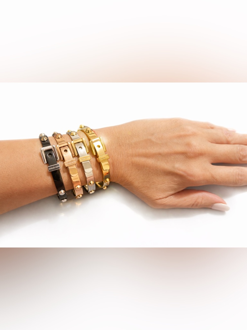 Michael Kors Astor Studded Buckle Bangle Bracelet Set/Gold,Silver,GoldR,Black